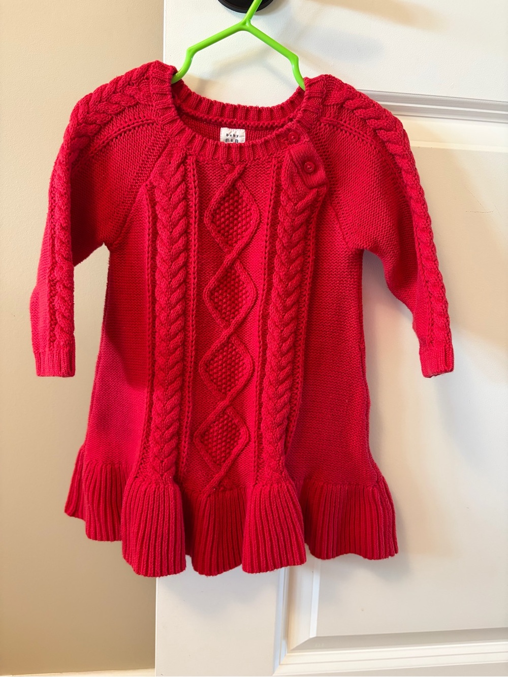 GAP Girls Bright Red Cable Knit Dress with Ruffle Hem
